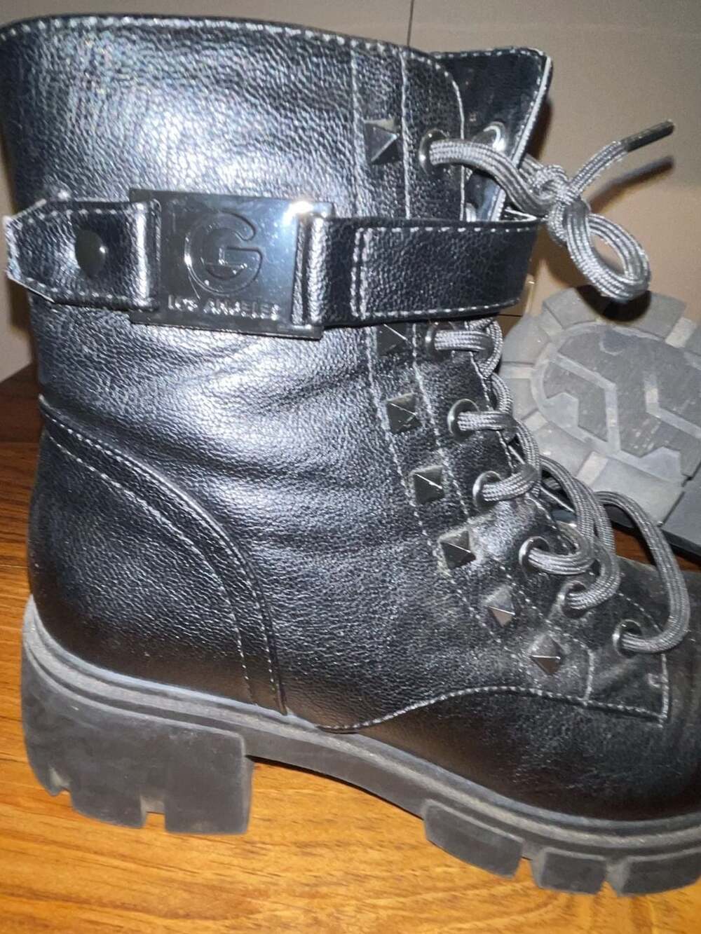 GBG Los Angeles Black Chunky Lug Sole Combat Boots with Buckle